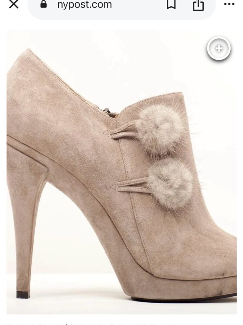 Via Spiga Isabella Taupe Suede Peep-Toe Heels with fur Pom Pom Accents